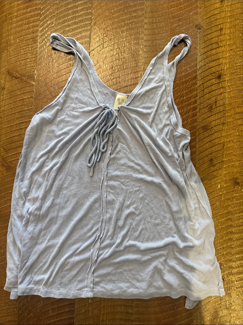 We The Free Light Blue Lace-Up V-Neck Tank